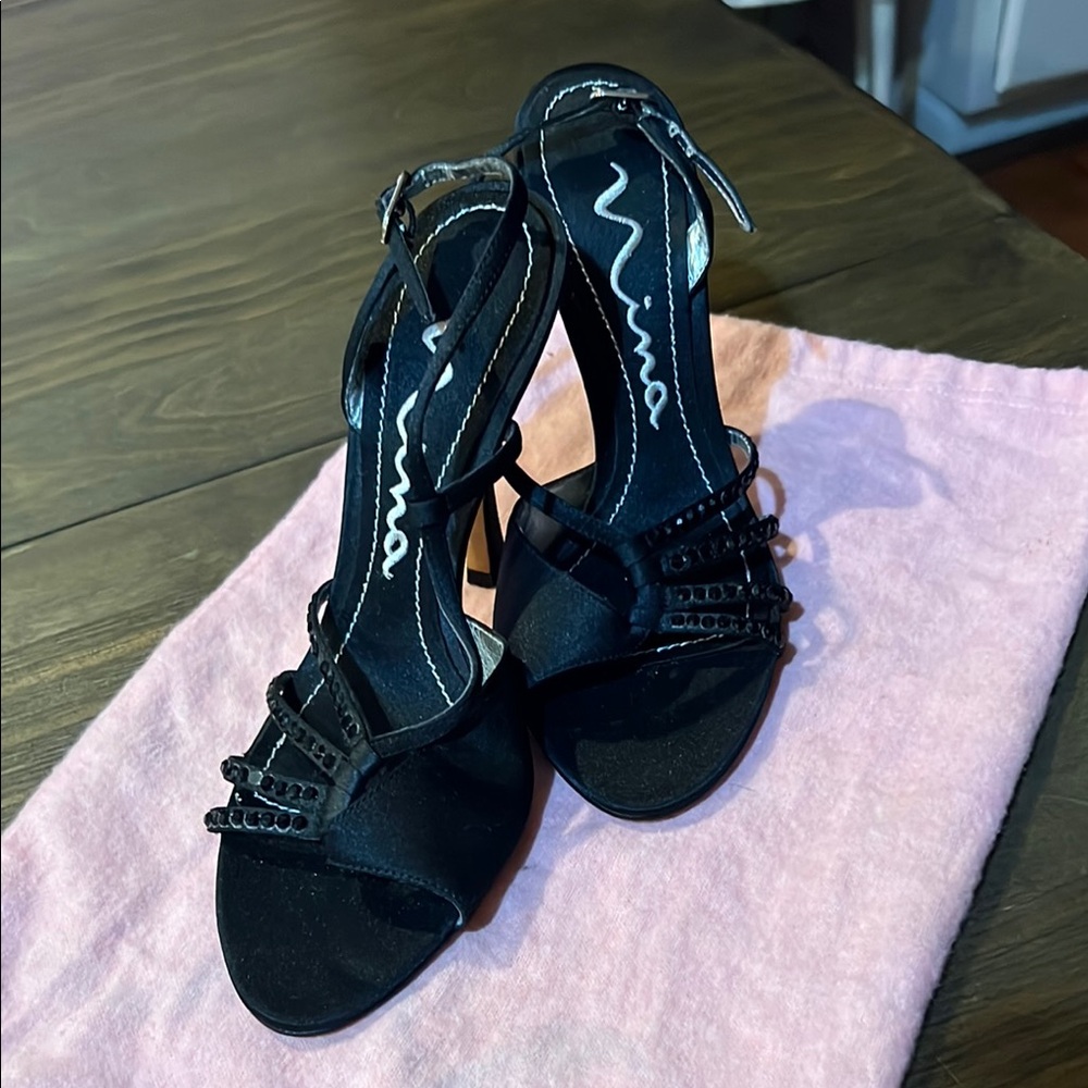 Nina Black Elegant Strappy Heels